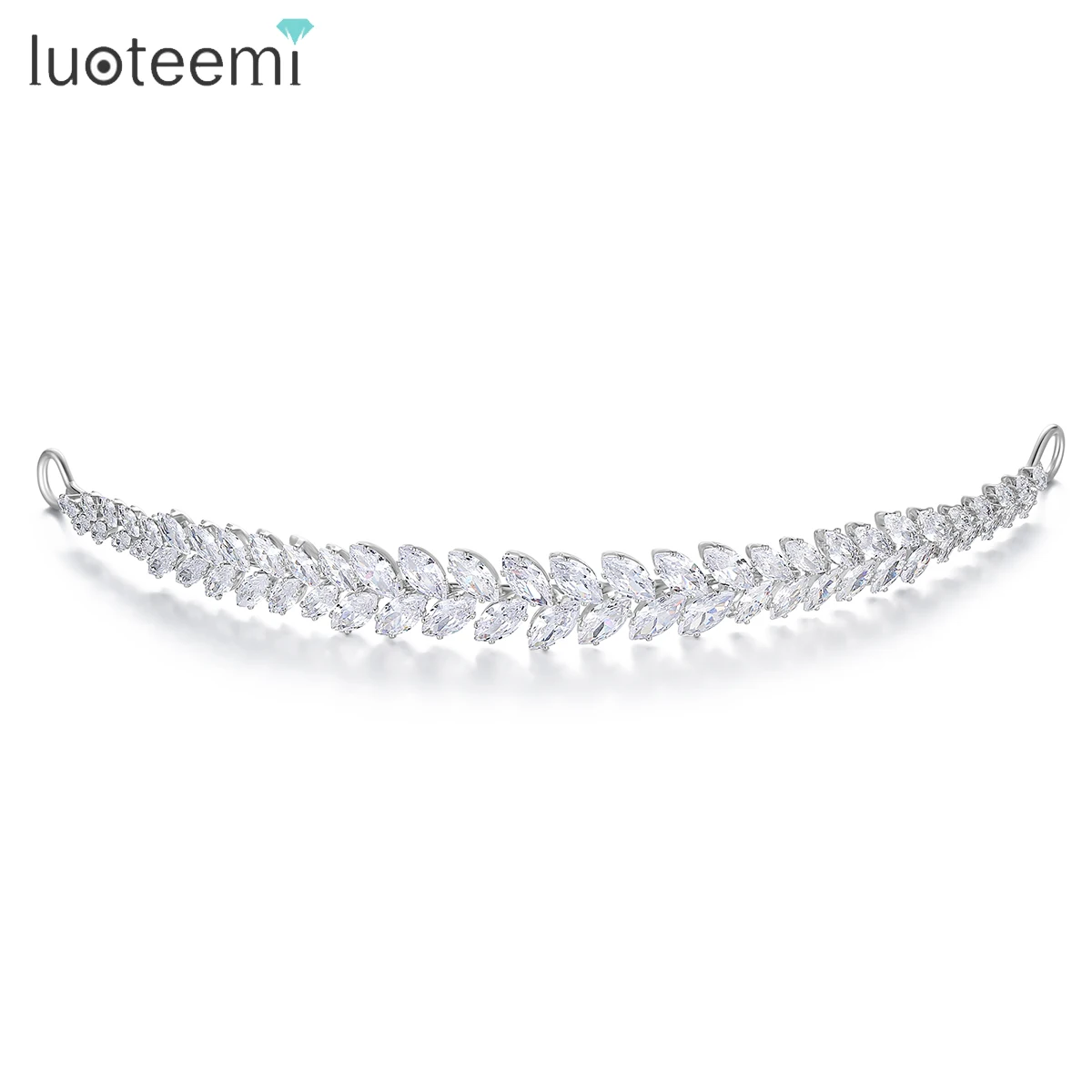 

LUOTEEMI Stunning Leaf Shape Cubic Zirconia Headdresses for Bride Hair Luxury Tiaras And Crowns for Queens Christmas Gifts