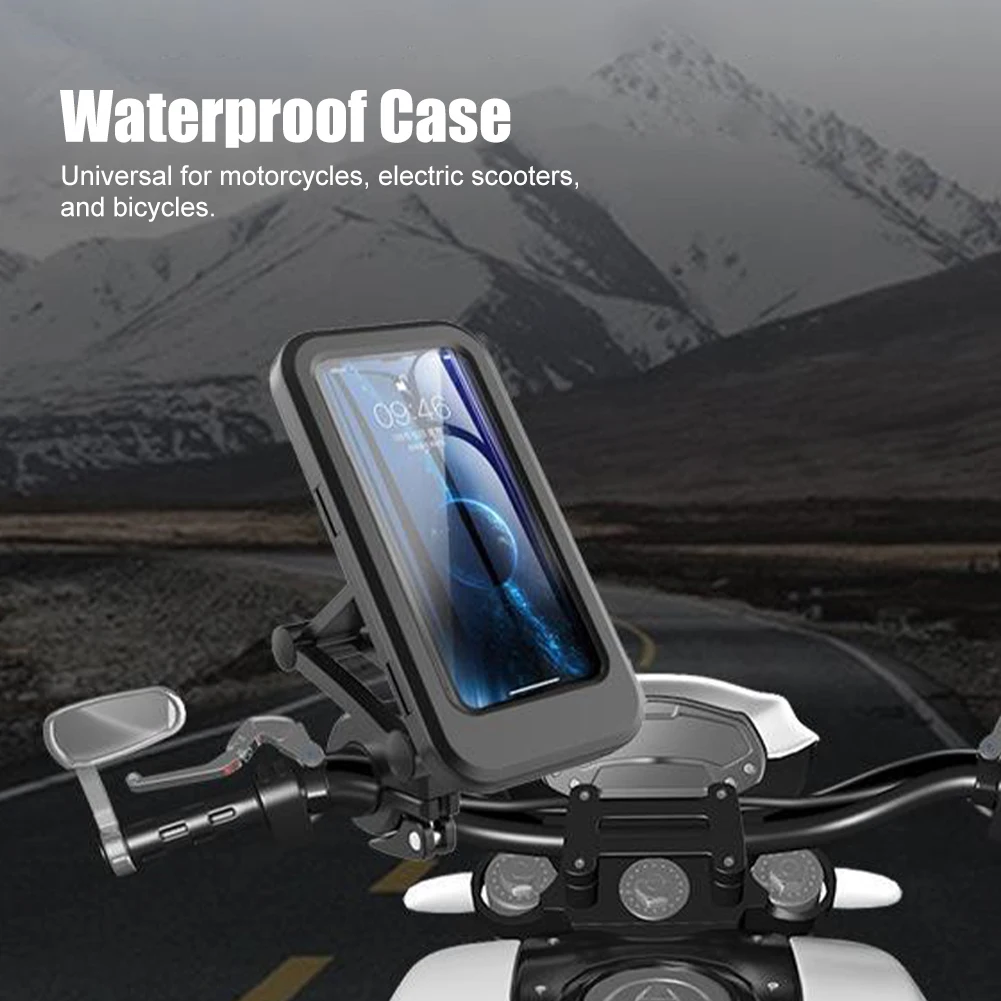 

Universal Motorcycle Phone Mount Waterproof Hard Shell Phone Case Holder 360° Adjustable Bike Cellphone Holder Up to 6.7 inches