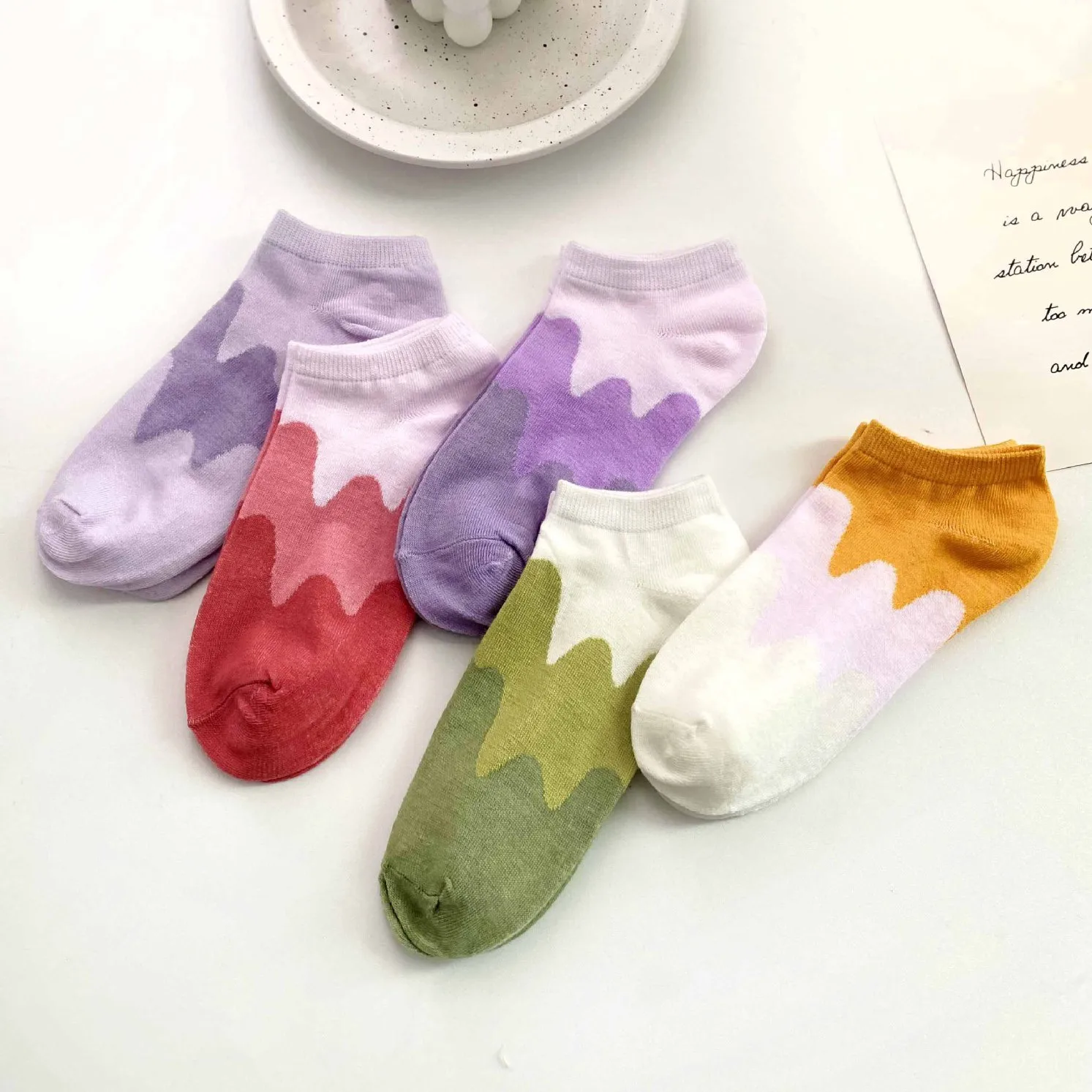 

5 Pairs/lot Morden Colorful Cute Purple Funny Gradient Socks Women Summer Spring Student Girls Short Female Low Cut Ankle Sox