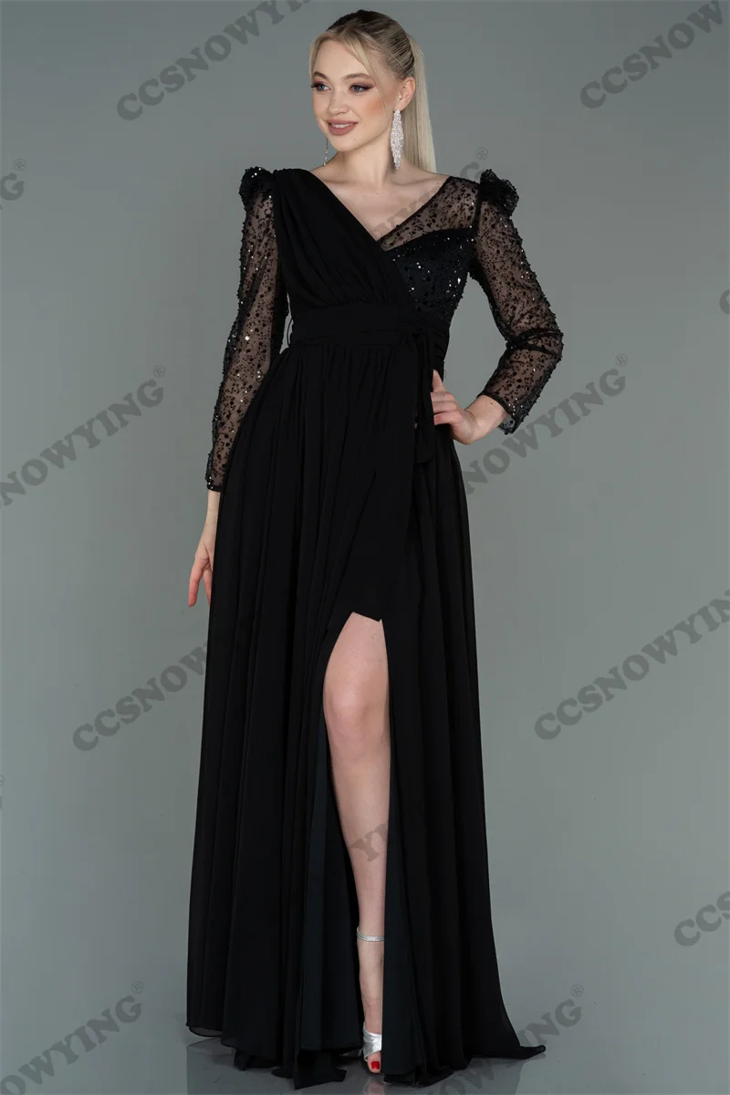 Elegant High Side Slit Muslim Evening Dresses Long Sleeve Islamic Formal Party Gowns Double V Neck Women Arabic Robes De Soirée
Elegant High Side Slit Muslim Evening Dresses Long Sleeve Islamic Formal Party Gowns Double V Neck Women Arabic Robes De Soirée