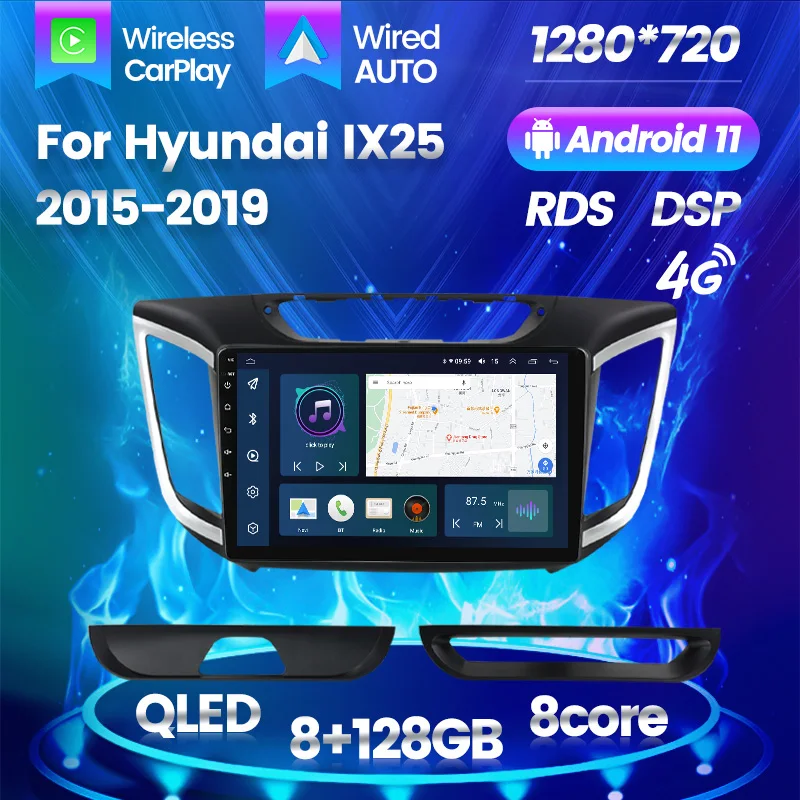 

QLED Screen Android 11 Car Video Player For Hyundai Creta IX25 2015-2019 Auto Radio GPS Navigation Carplay 8+128G DSP RDS No DVD