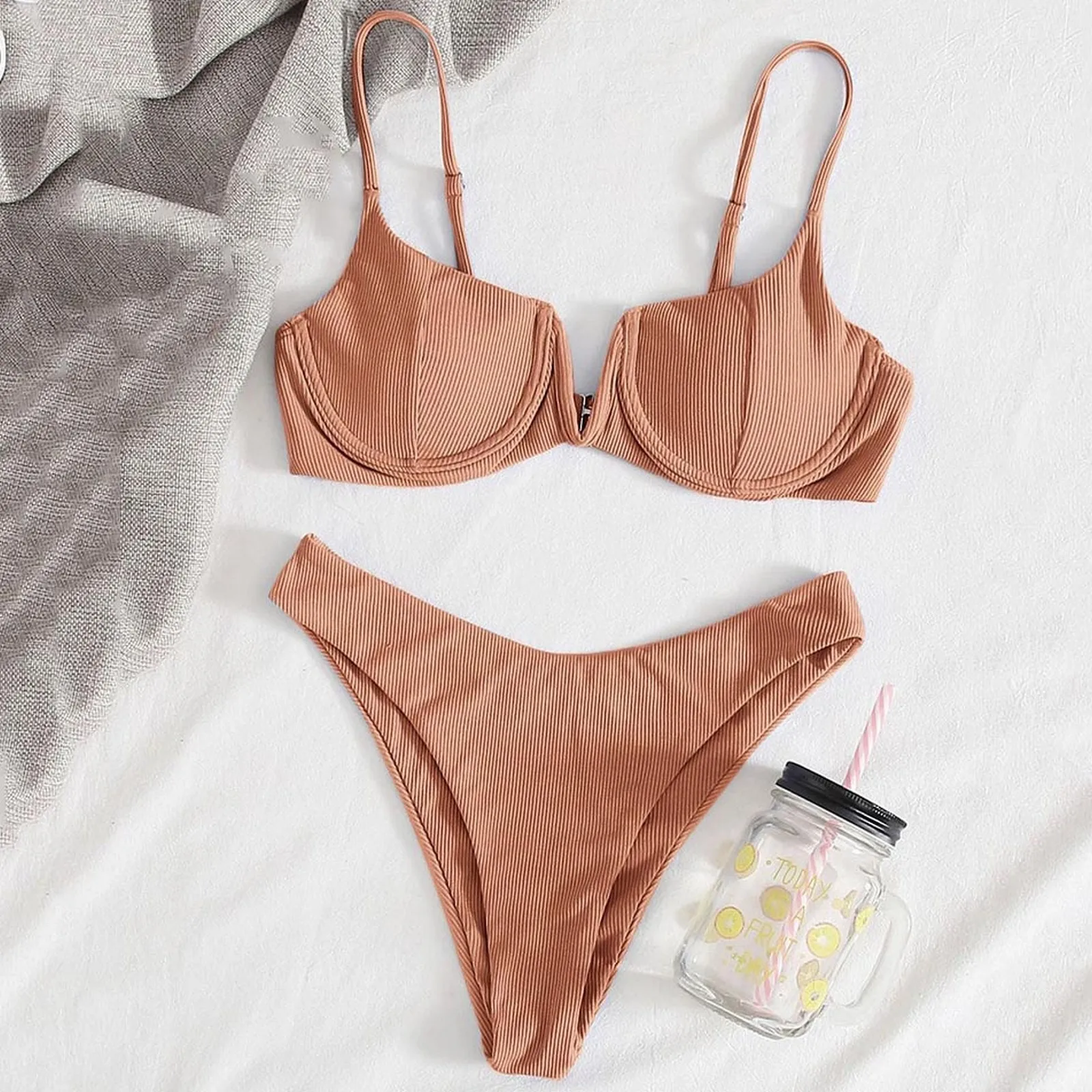 Push Up Bikini Thong Women Swimsuit 2024 New Solid V Neck Ribbed Swimwear Bikinis Set Summer Beachwear Bathing Suit For Female
Push Up Bikini Thong Women Swimsuit 2024 New Solid V Neck Ribbed Swimwear Bikinis Set Summer Beachwear Bathing Suit For Female