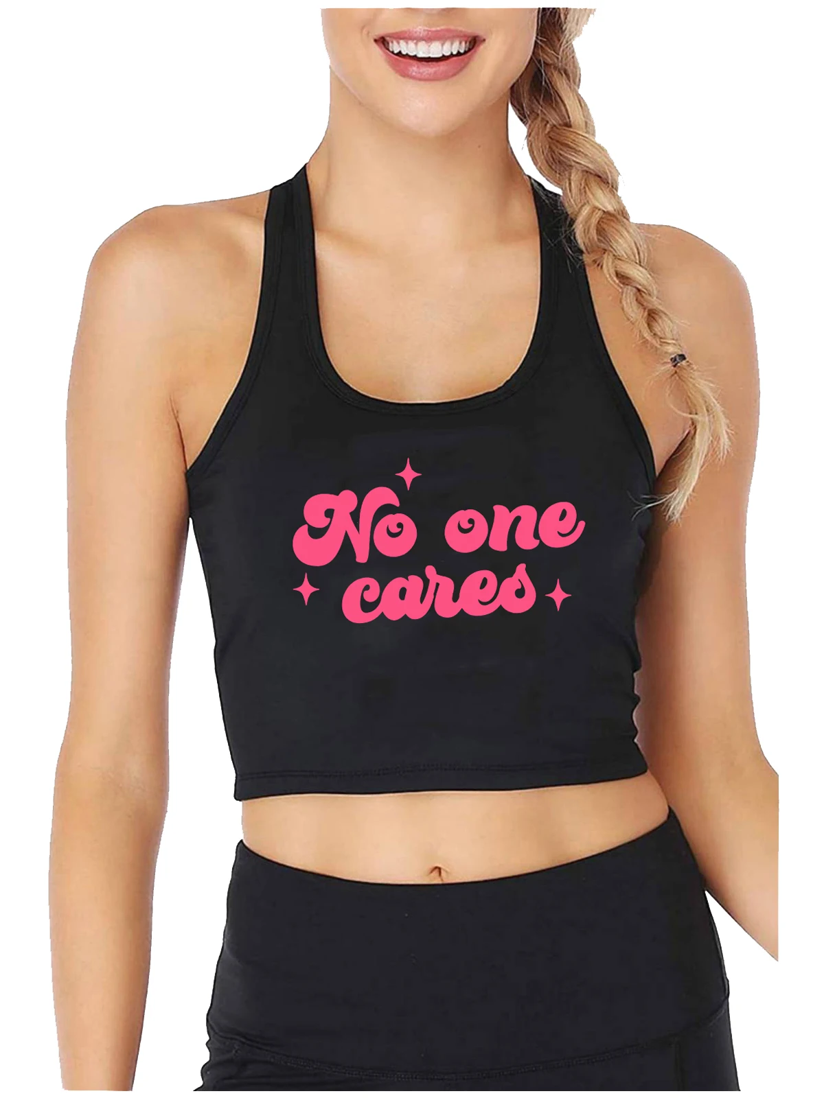 

No One Cares Graphic Design Crop Top Swinger Cute Irony Style Sexy Slim Tank Tops Hotwife Street Fashion Flirtatious Camisole
