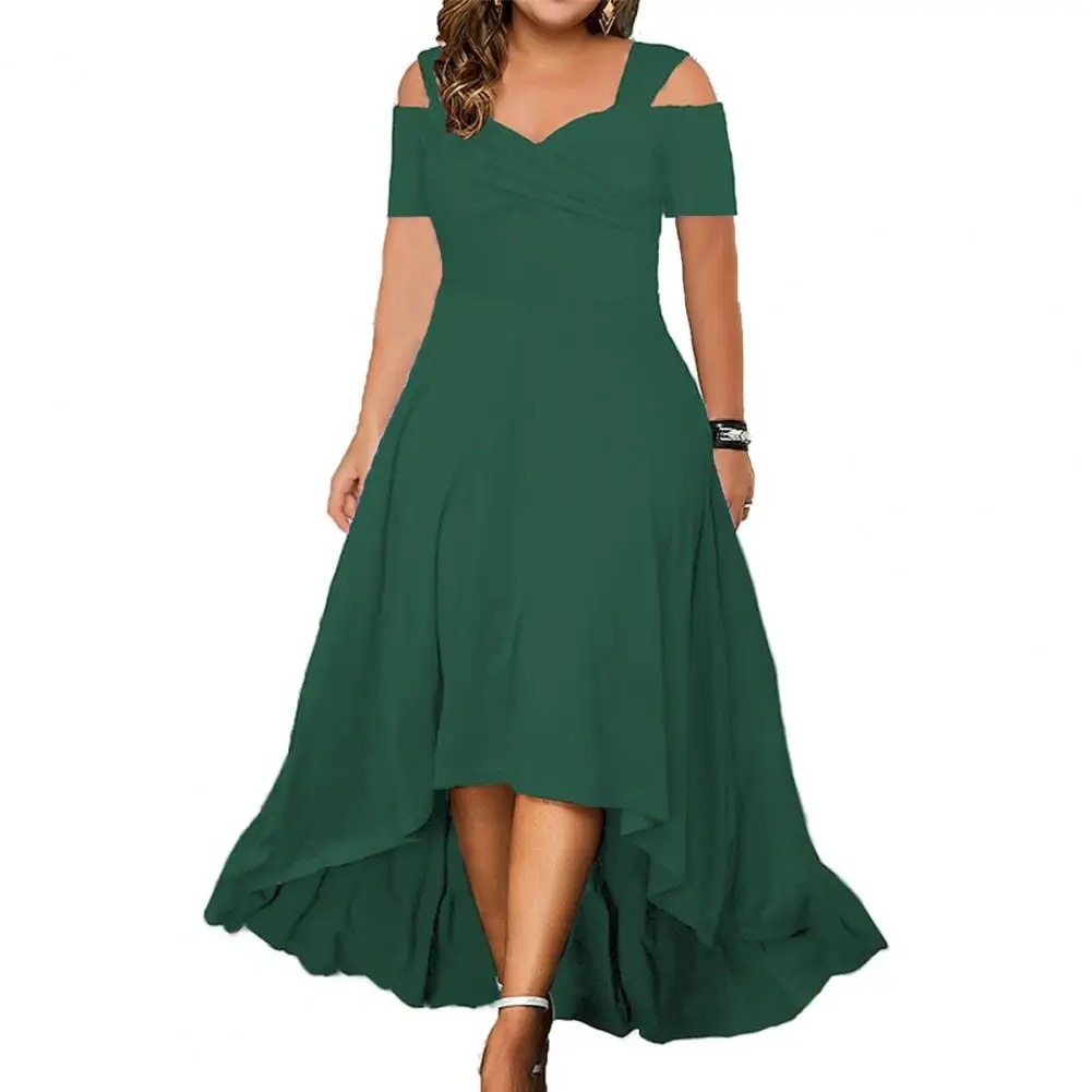 

Flowy Long Dress Elegant Plus Size Off-shoulder Summer Dress with Flared V-neck Hem for Women Solid Long Party Wear in Slim Fit