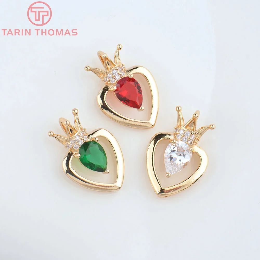 

(4828) 10PCS 14x21.5MM 24K Champagne Gold Color Brass with Zircon Heart Crown Pendants DIY Jewelry Making Findings Wholesale