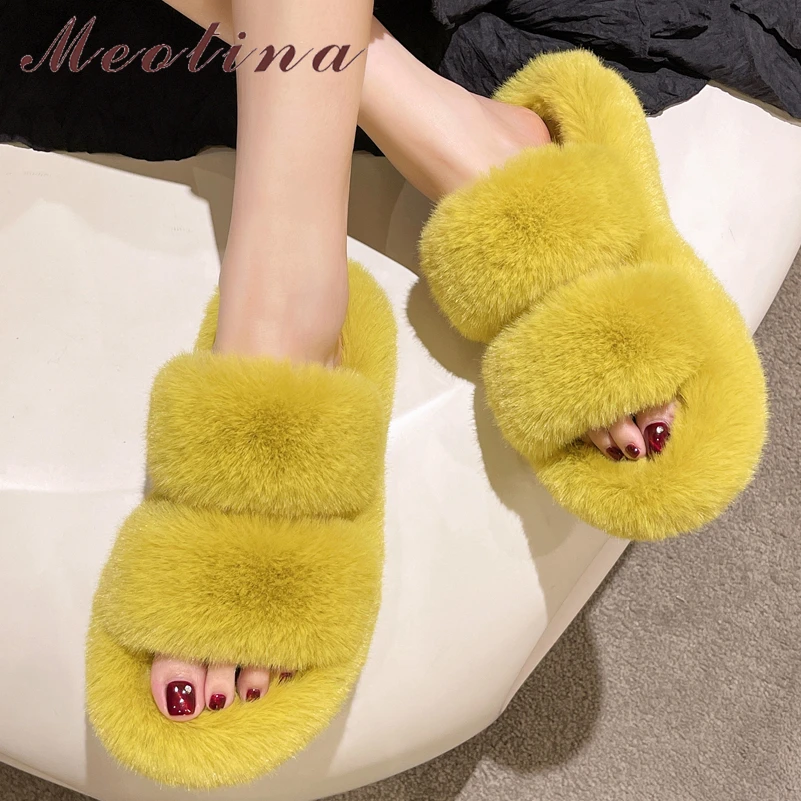 

Meotina Women Round Toe Flat Platform Fashion Concise Slippers Ladies Winter Autumn Shoes Khaki Orange Yellow Big Size 40