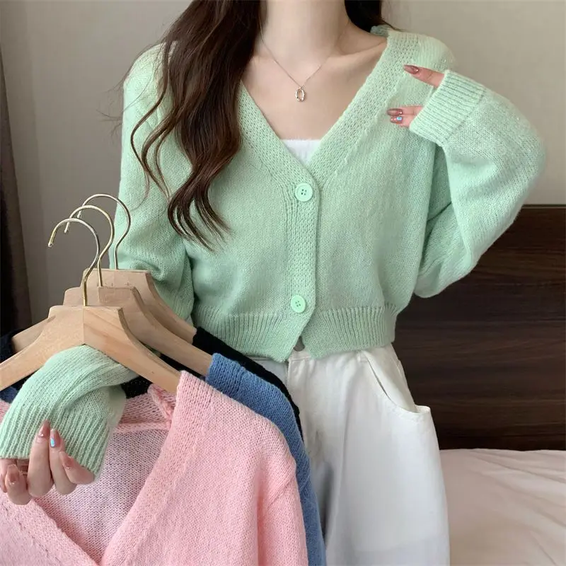 Crop Cardigan Women Slim Autumn Girlish All-match Ulzzang Tender V-neck Casual Outwear Aesthetic Classic Students Chic Clothing Crop Cardigan Women Slim Autumn Girlish All-match Ulzzang Tender V-neck Casual Outwear Aesthetic Classic Students Chic Clothing