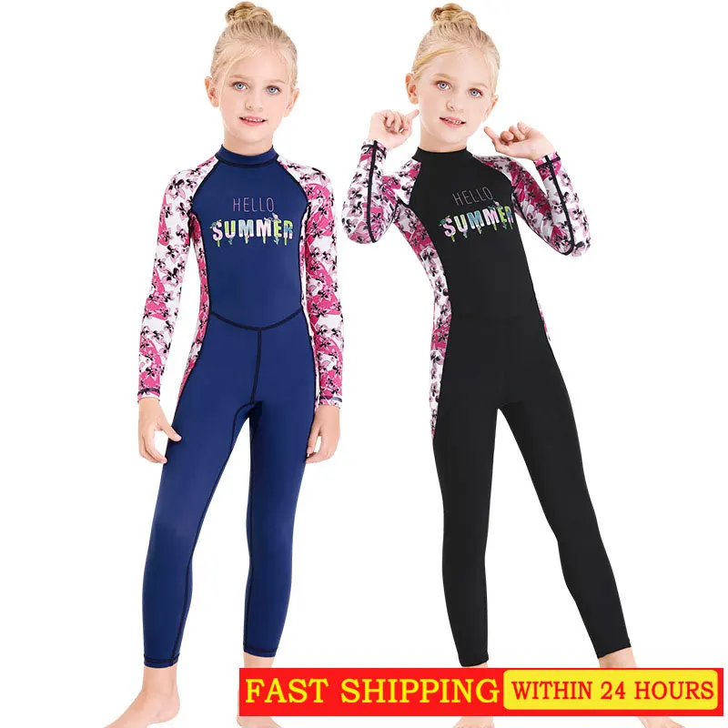 

Female children's surf swimsuit outdoor sunscreen one-piece wetsuit long sleeve speed dry float diving mother suit Uv protection
