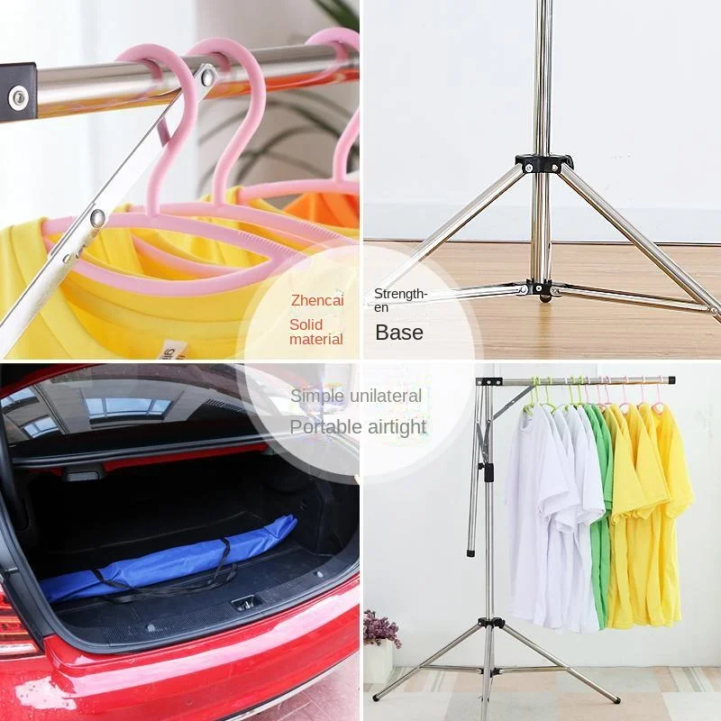 

Stainless Steel Simple Clothes Hanger Floor Folding Retractable Indoor Balcony Outdoor Travel Stall Single Pole Hanging Clothes
