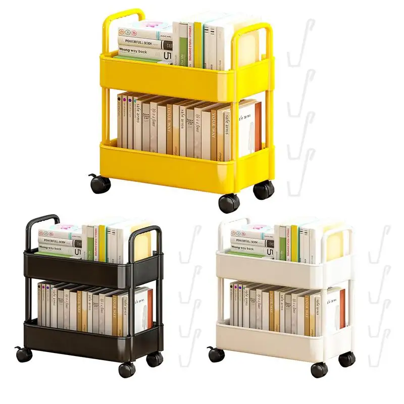 

2 Tier Utility Rolling Cart Movable Bookshelf on Wheel Floor Standing Storage Rack For Living Room Rolling Cart Book File Folder