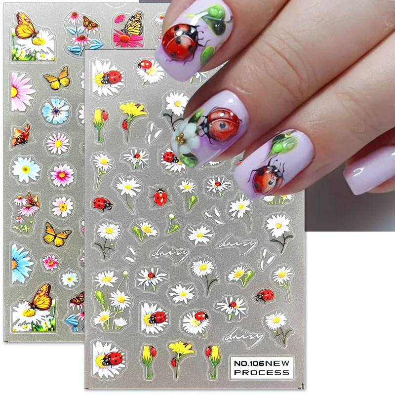 

Summer Sunflower Nail Art Stickers Daisy Nail Sticker Lily Flower Nail Stickers Self-adhsive Floral Flower Stickers for Nails