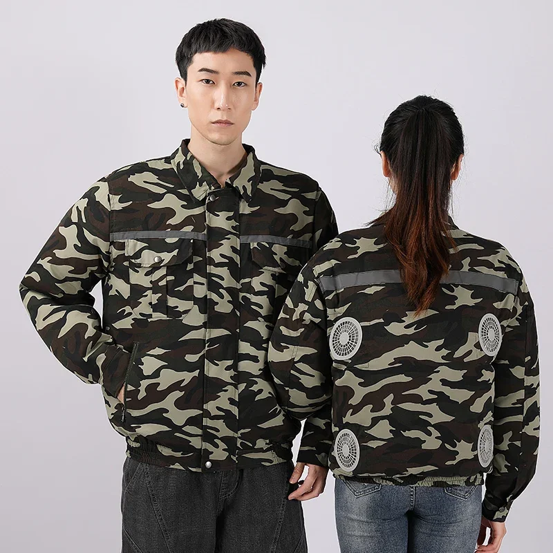 

2024 Summer New Jacket Ice Long Sleeve Top USB Heat Dissipation Camouflage Sunscreen Tooling Men's Fan Air-conditioning Suit