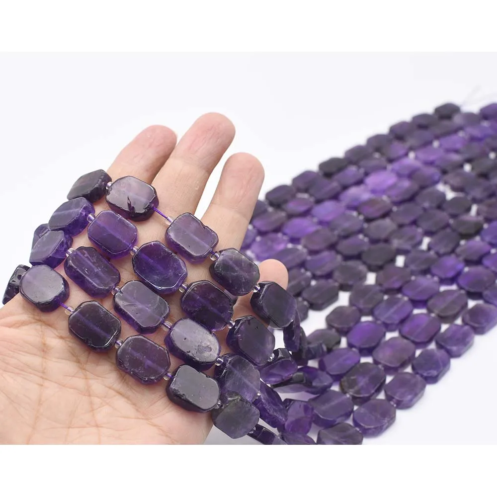 

12x16mm Natural Smooth Amethyst irregular rectangle shape Stone Beads For DIY necklace bracelet jewelry make 15 "free delivery