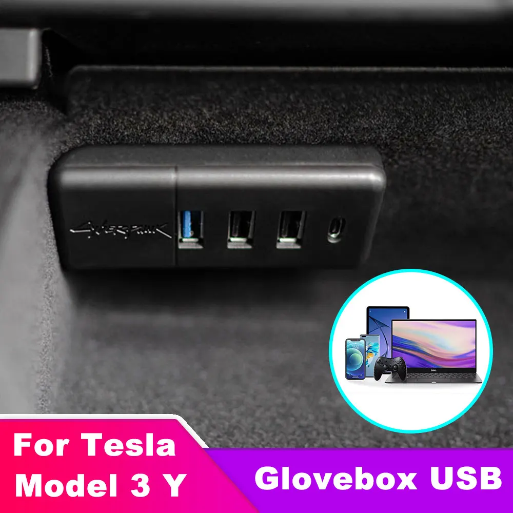 

Hub Docking Station Glove Box USB For Tesla Model 3 Model Y Splitter 4-in-1 Adapter Quick Charger Auto Accessories