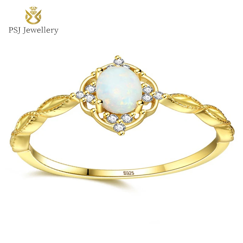 

PSJ Jewelry White / Blue Oval Cut Opal Inlay Rhodium Gold Plated Promise Solitaire 925 Sterling Silver Rings for Women Wedding