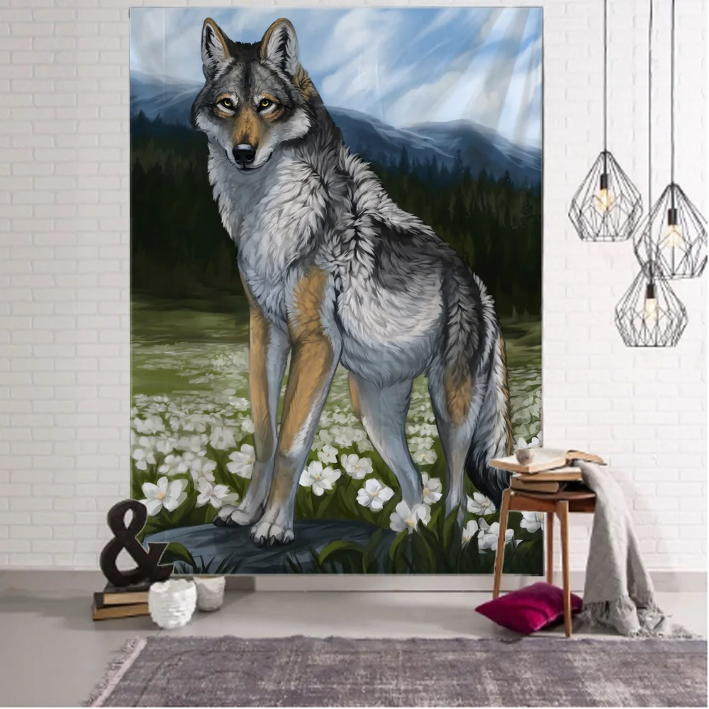 

Fantasy Animal Art Tapestry Home Decoration Wall Hanging Cloth Lion Wolf Tiger Pattern Background Wall Decoration Tapestry