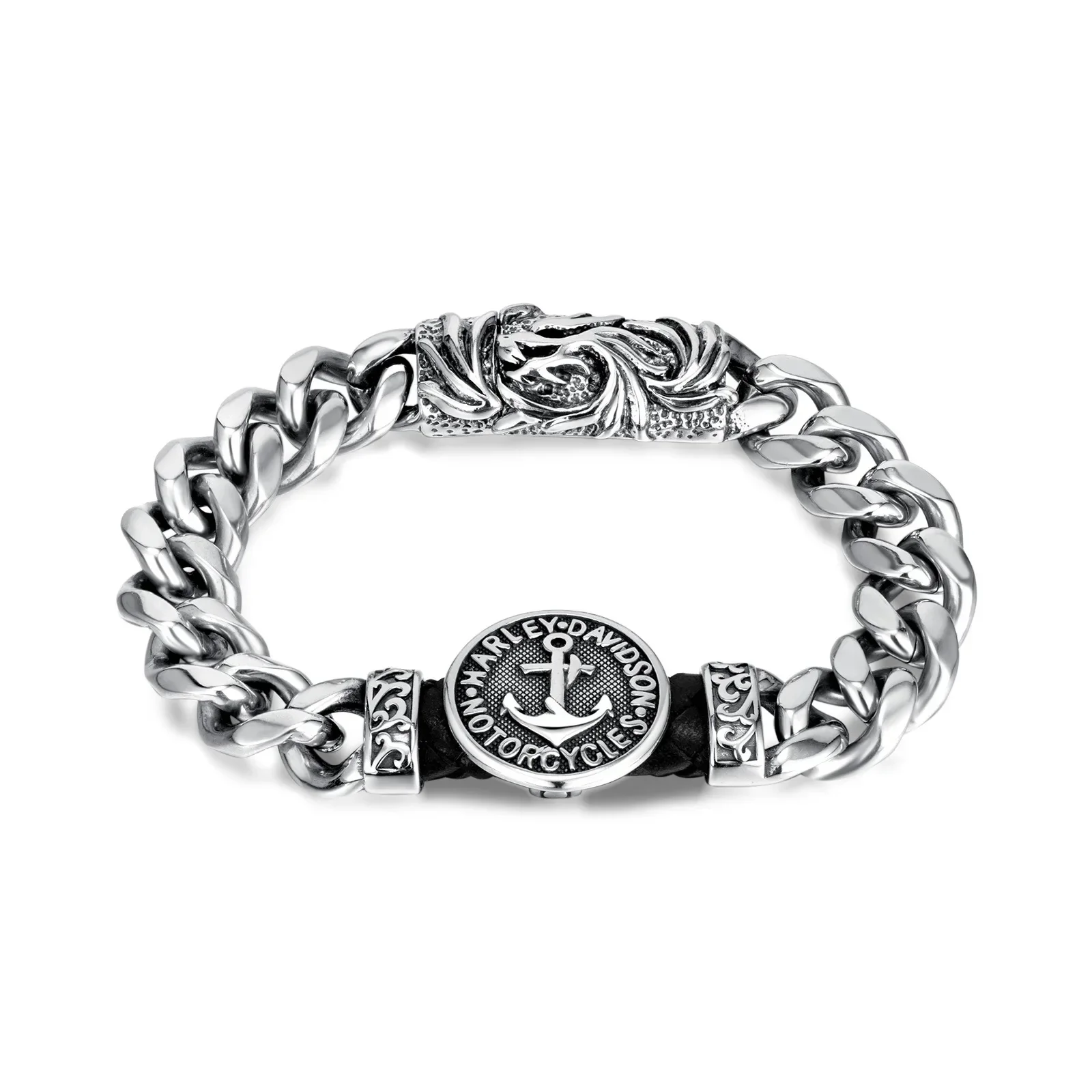 

CHUANGCHENG Style Retro Round Brand Ship Anchor Splicing Thick Stainless Steel Cuban Chain Personalized Men's Bracelet