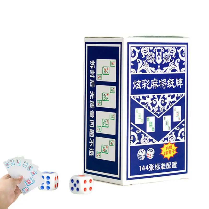 

Портативные технические не липкие многофункциональные карты Маджонга, карточная игра Маджонга с 144 карточками, 2 кости для домашнего утолщенного Маджонга