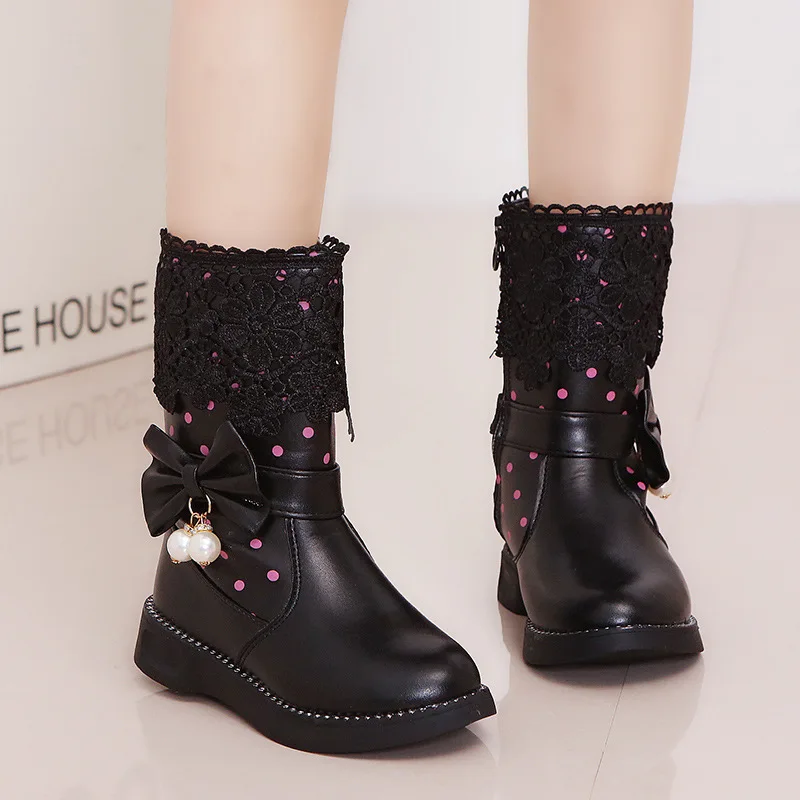 Children High Boots Fashion Bow Lace Pearl Girl Boots Winter Warm Snow Boots Non-slip Leather Kids Shoes for Girls chaussures
Children High Boots Fashion Bow Lace Pearl Girl Boots Winter Warm Snow Boots Non-slip Leather Kids Shoes for Girls chaussures