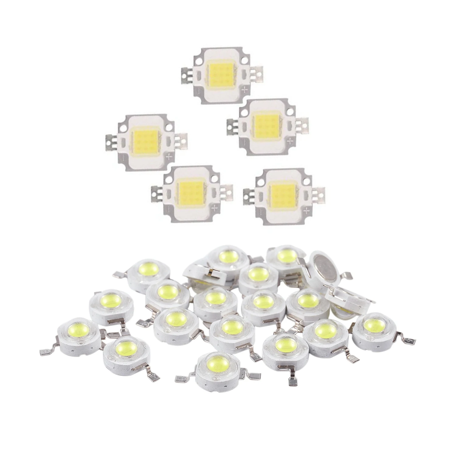 

25 Pcs White Light Led Module: 5 Pcs Led Lamp Bulb 10W 20000K 900Lm & 20 Pcs 2 Pin 3W LED Bead Emitters 170-190Lm 6000K