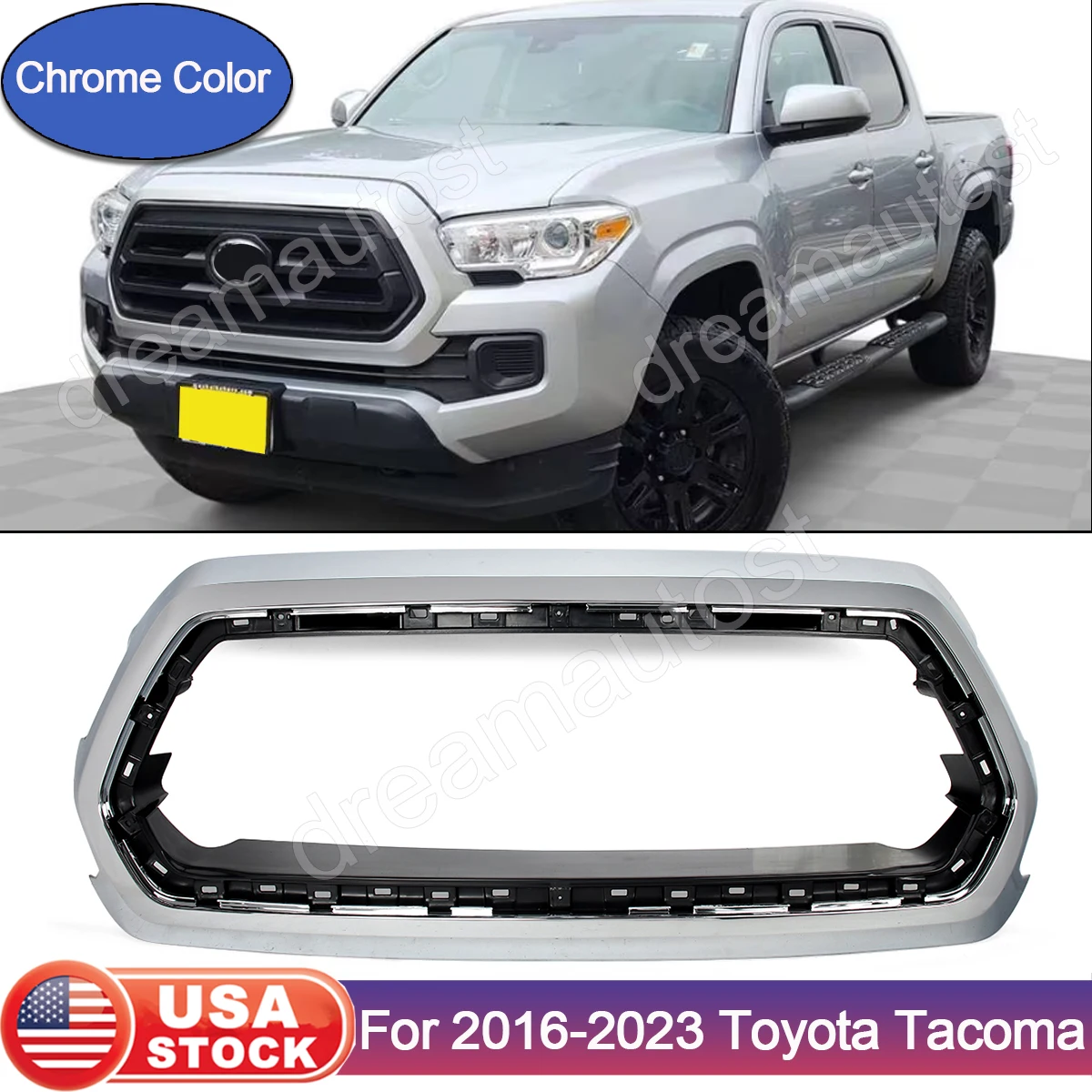 Передняя Верхняя решетка радиатора для Toyota Tacoma 16-23, наружная рама, объемный хром и кронштейн
Передняя Верхняя решетка радиатора для Toyota Tacoma 16-23, наружная рама, объемный хром и кронштейн