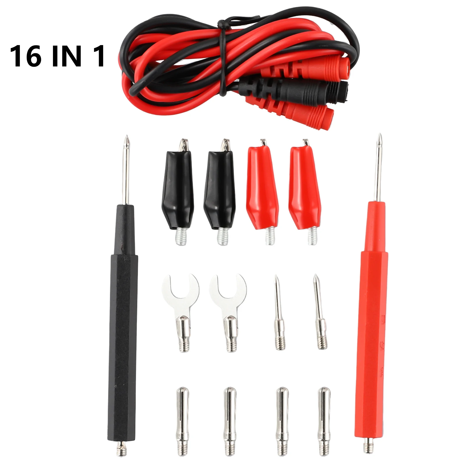 Multimeter Probe Test Leads Kit Universal 16pcs Combination Cable Digital Multimeter Probe Multi-functional Durable
Multimeter Probe Test Leads Kit Universal 16pcs Combination Cable Digital Multimeter Probe Multi-functional Durable