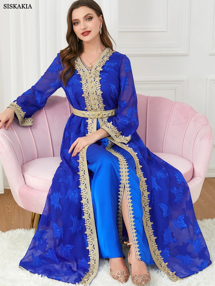 Dresses For Women 2022 Luxury Designer Muslim Sets Floral Embroidery Guipure Lace Insert Belted Abaya Evening Long Dress
Dresses For Women 2022 Luxury Designer Muslim Sets Floral Embroidery Guipure Lace Insert Belted Abaya Evening Long Dress