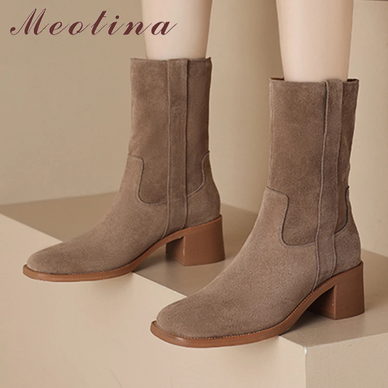 Meotina Women Genuine Leather Ankle Boots Square Toe Chunky High Heels Cow Suede Short Boots Lady Fashion Shoes Autumn Winter 40
Meotina Women Genuine Leather Ankle Boots Square Toe Chunky High Heels Cow Suede Short Boots Lady Fashion Shoes Autumn Winter 40