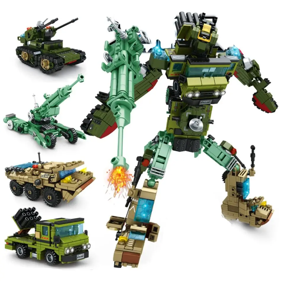 

892 шт. 4 в 1 военный робот-трансформер мейка строительные блоки Танк армия грузовик автомобиль Кирпичи игрушки для детей