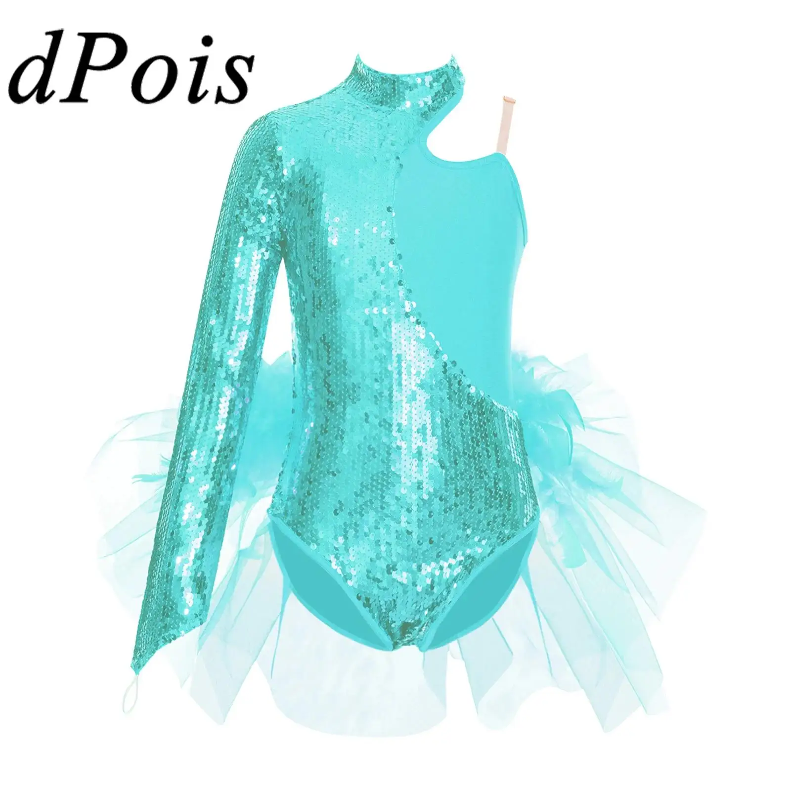 

Kids Girls Tulle Skirted Tutu Ballet Leotard Children Gymnastics Bodysuit Sparkly Sequins Dance Jumpsuit Teens Skating Costume