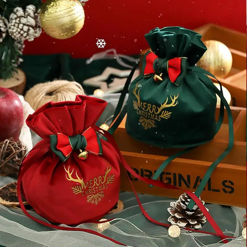 

10 шт. Рождественская Подарочная сумка с оленями, бархатные мешки с Санта Клаусом, сумка на шнурке, Рождественский Декор, детский подарок, товары для фотографий