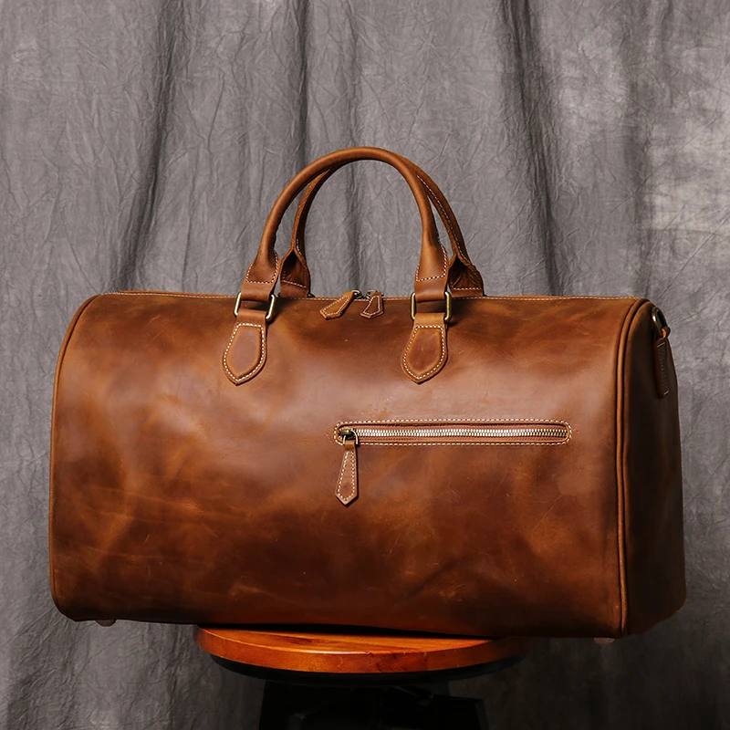 

Men's Cowhide Travel Bag Women's Weekend Handbag Large Capacity Vintage Duffle Bag Crazy Horse Leather Laptop Bag
