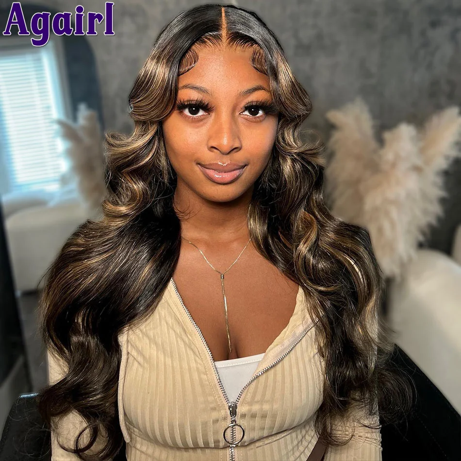 

1B/27 Highlight Blonde With Black Transparent 13x6 Lace Frontal Wavy Wig 200% Pre Plucked Glueless 13x4 Body Wave Lace Front Wig