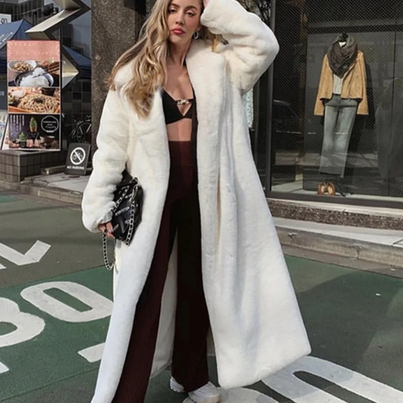 

Женское зимнее плюшевое плотное теплое пальто, длинное пальто большого размера, свободные пальто из искусственного кроличьего меха, Женская стильная уличная модная верхняя одежда