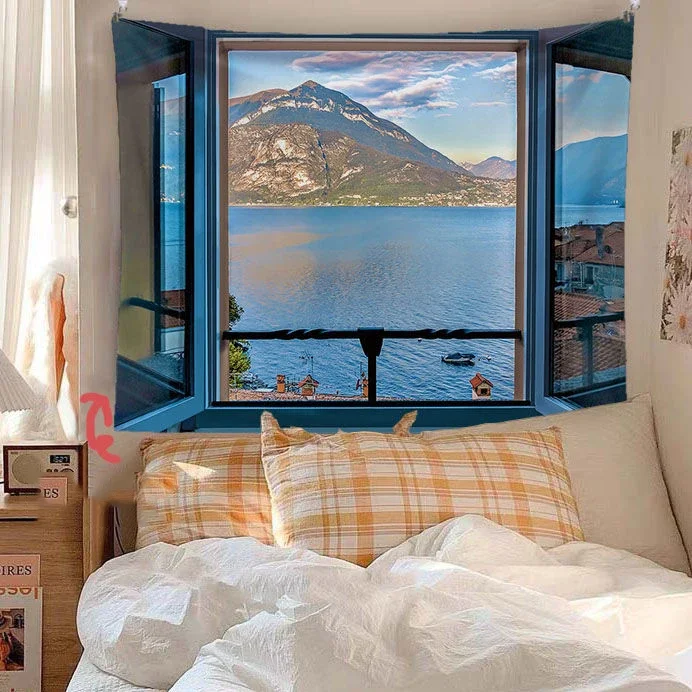 

Window Tapestry Scenery Background Home INS Hanging Wall Cloth Sunset Glow Fabric Room Bedroom Bedside Decoration Tapestries