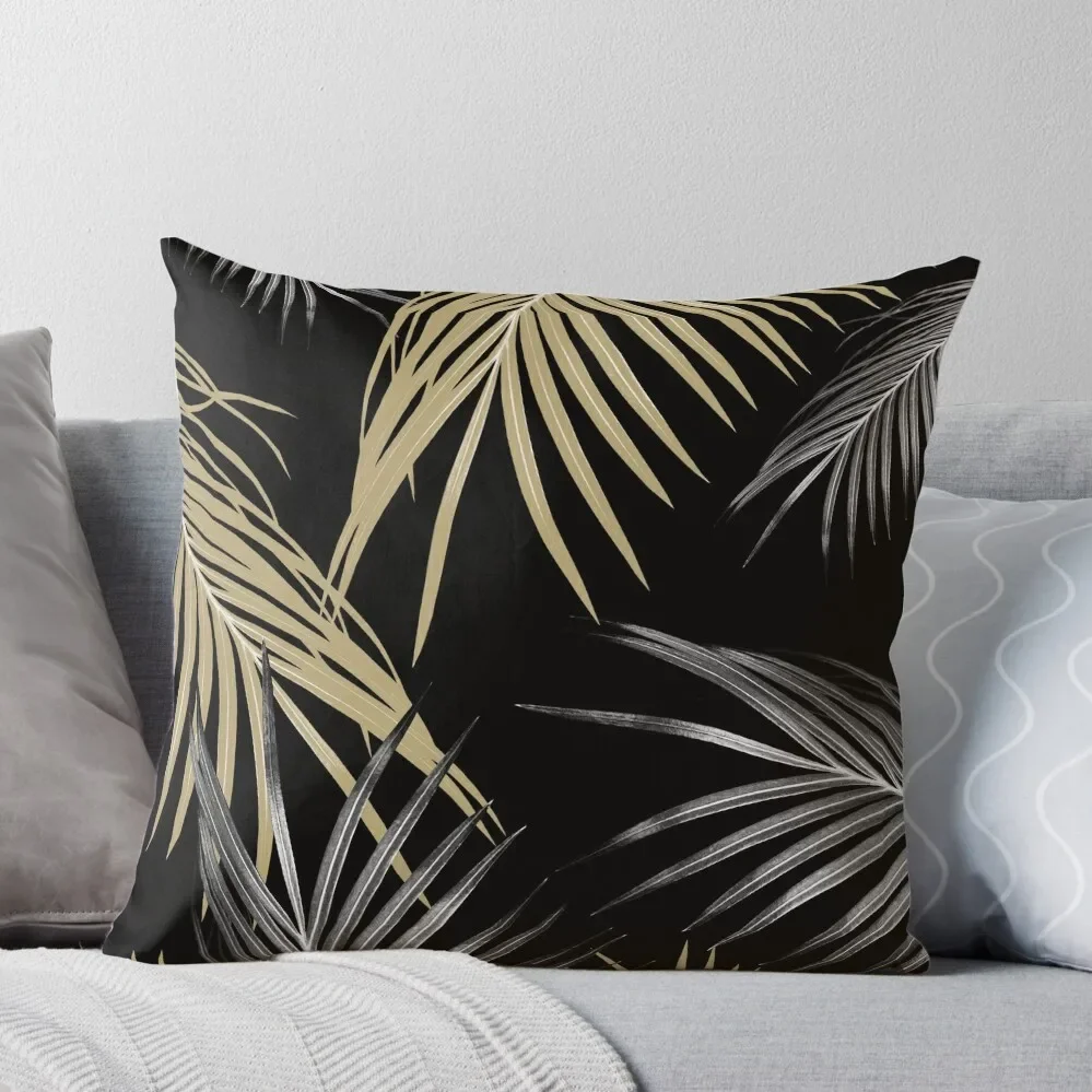 

Gold Gray Palm Leaves Dream #1 #tropical #decor #art Throw Pillow Decorative pillow case Sitting Cushion