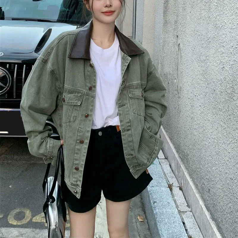 LKSK Green Denim Jacket For Women Retro Oversize Design Sense Niche High Street Clothing Spring And Autumn Coat
LKSK Green Denim Jacket For Women Retro Oversize Design Sense Niche High Street Clothing Spring And Autumn Coat