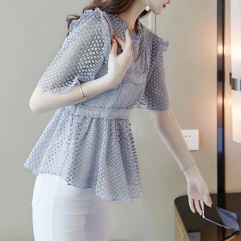 Office Lady Solid Color Fashion Hollow Out Shirt Summer Short Sleeve Elegant Ruffles Patchwork Female Casual Round Neck Blouse
Office Lady Solid Color Fashion Hollow Out Shirt Summer Short Sleeve Elegant Ruffles Patchwork Female Casual Round Neck Blouse