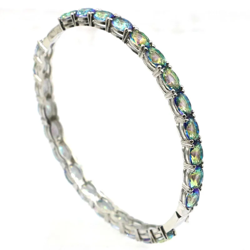

13g Customized 925 SOLID STERLING SILVER BRACELET Fancy Fire Rainbow Mystic Topaz White Sapphire Tanzanite Ladies Engagement 8.5