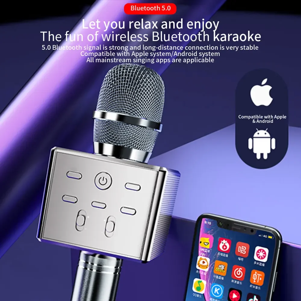 

Wireless Bluetooth Stereo Integrated Microphone and Audio Karaoke KTV Music Player Singing Recorder Handheld Microphone Home Use
