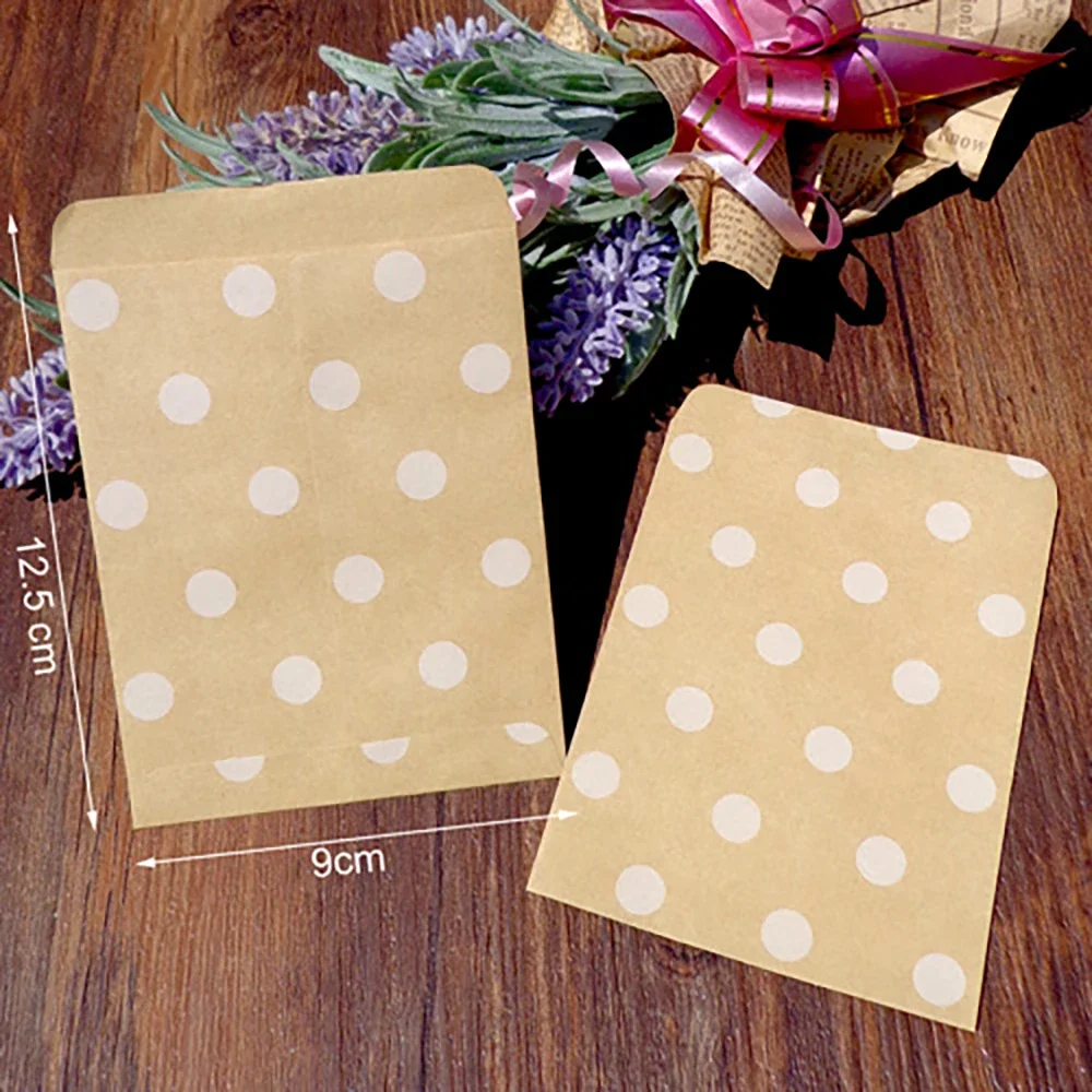 

5-50pcs Kraft Paper Gift Envelope Vintage Stripe Dot Party Invitation Envelope with Christmas Mini Paper Gift Bag 12.5X9cm