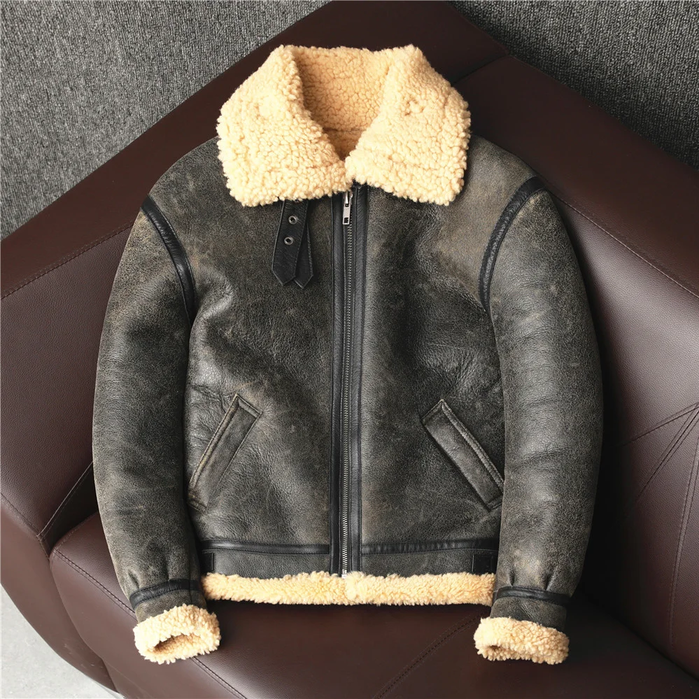 B3 Male Coats Vintage Brown Biker Man Clothing Men's Sheepskin Genuine Leather Jacket Winter Warm Shearling Wool Fur Coat
B3 Male Coats Vintage Brown Biker Man Clothing Men's Sheepskin Genuine Leather Jacket Winter Warm Shearling Wool Fur Coat