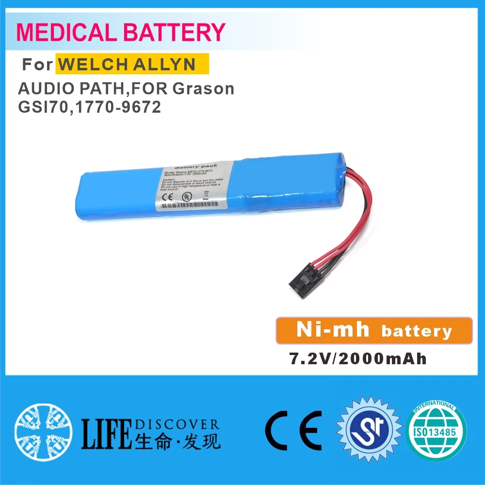 Ni-MH battery 7.2V 2000mAh WELCH ALLYN AUDIO PATH,FOR Grason GSI70,1770-9672
Ni-MH battery 7.2V 2000mAh WELCH ALLYN AUDIO PATH,FOR Grason GSI70,1770-9672