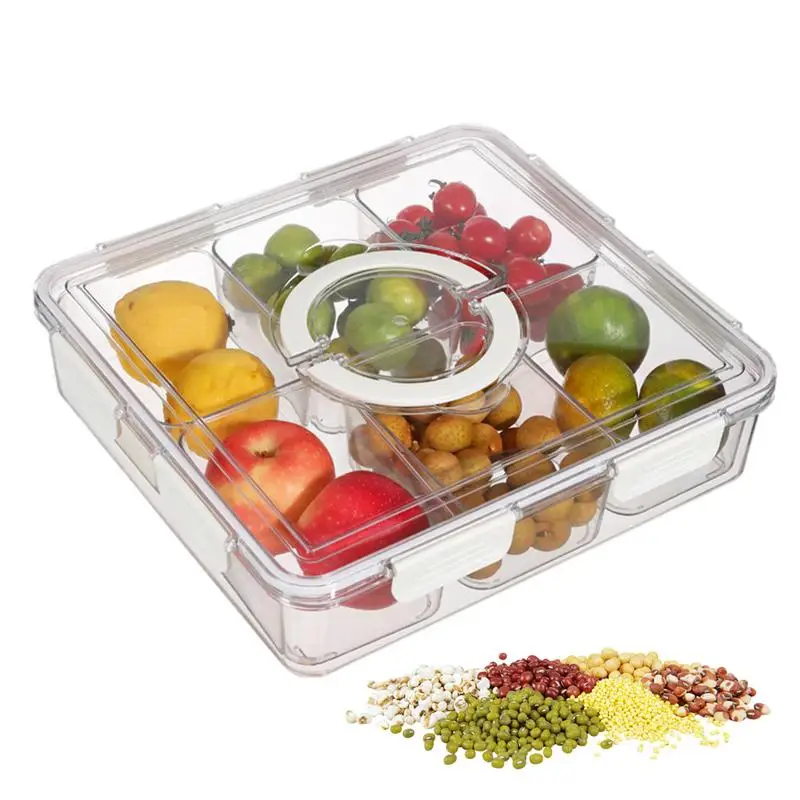 

Snackle Box Divided Serving Tray Charcuterie Container Clear Square Food Storage With 6 Compartment Snacks Tray Portable