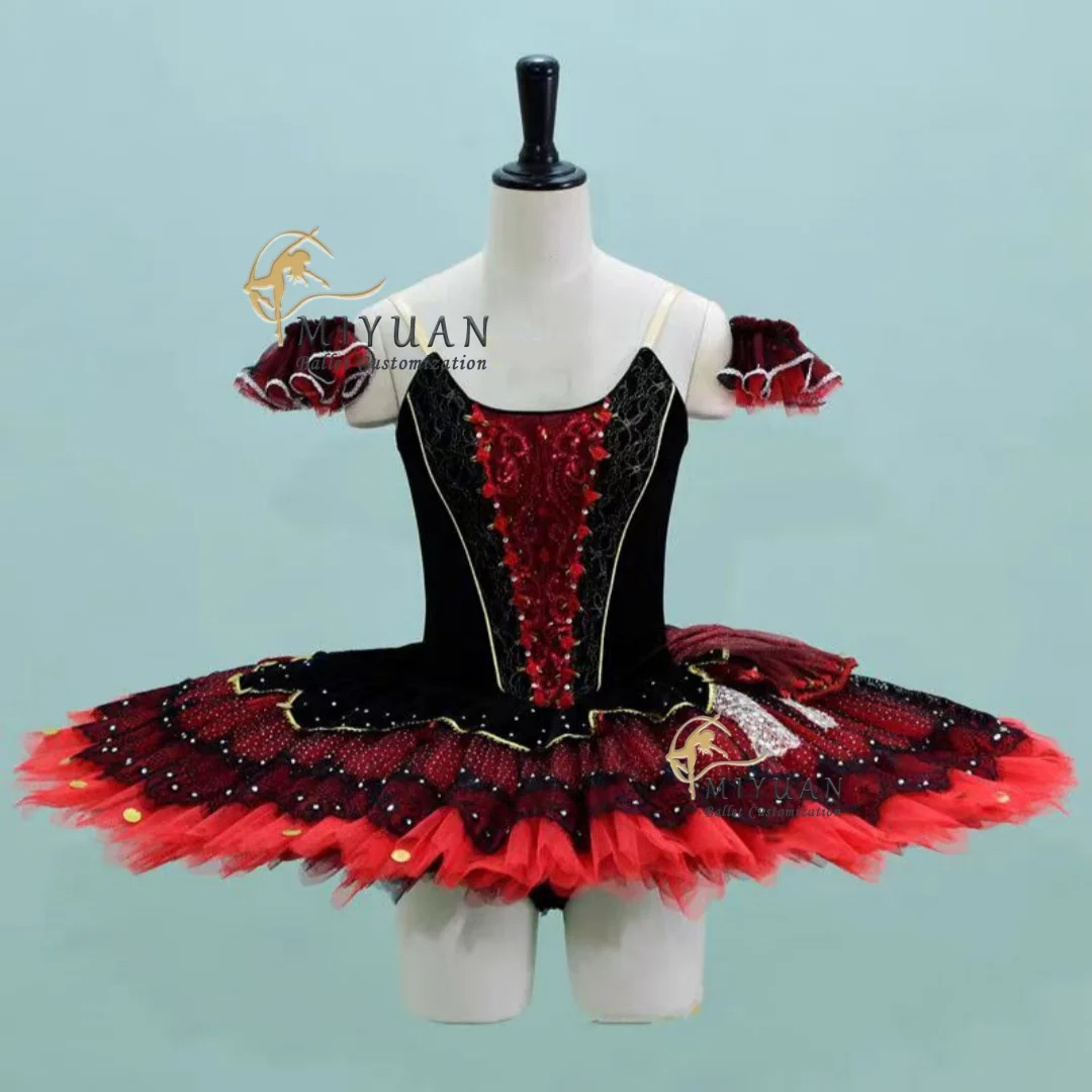 

High-end Ballet competition dress Don Quixote variation TUTU skirt custom 12 layers of hard net classic black and red new