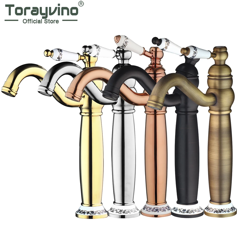 

Torayvino Retro Bathroom Faucet 360 Swivel Hot and Cold Water Mixer Sink Tap Washbasin Deck Mounted Single Lever Faucets