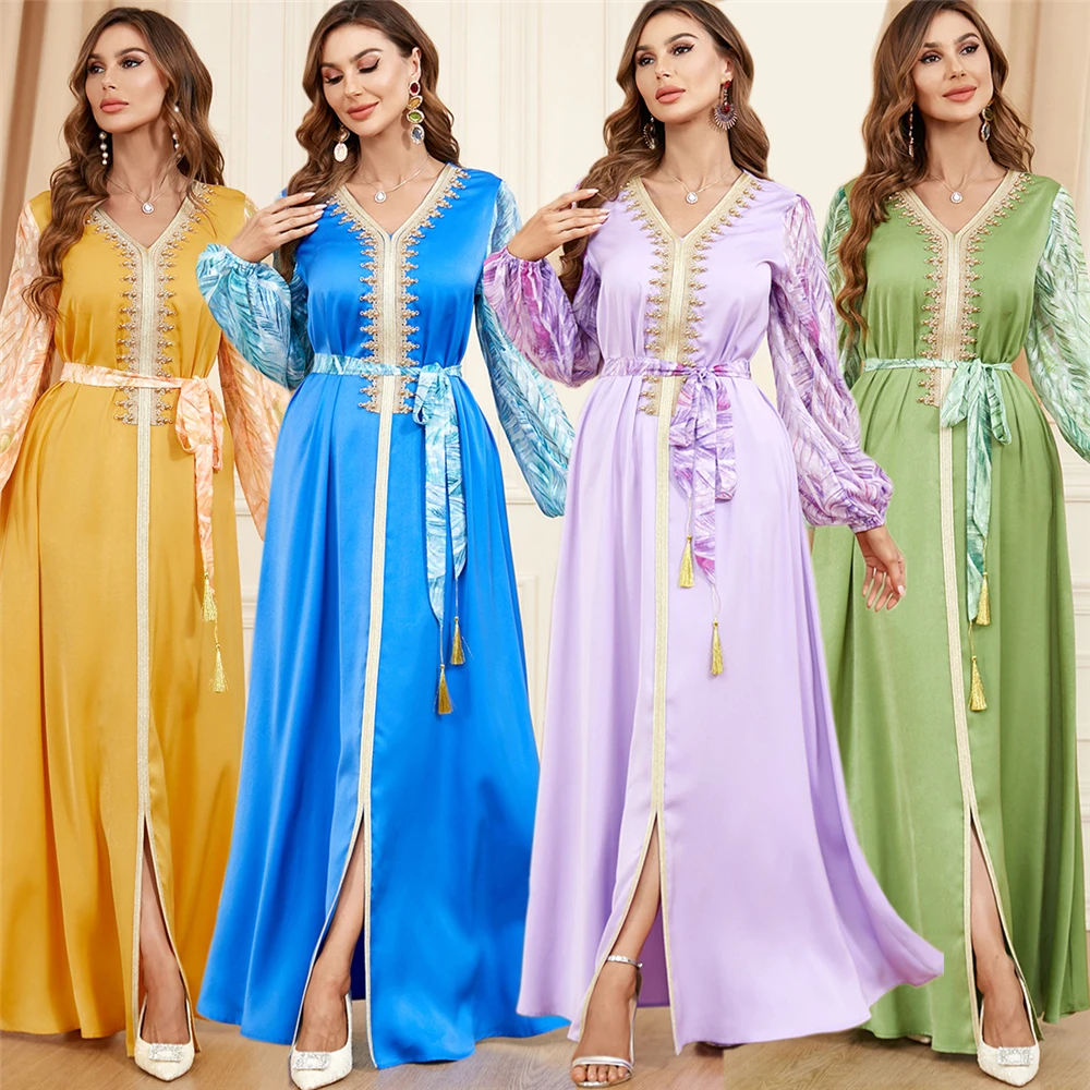 Eid Mubarak Abayas Muslim Women Beading Maxi Dress Turkey Islamic Arabic Robe Kaftan Morocco Evening Party Gulf Jalabiya Caftan 
Eid Mubarak Abayas Muslim Women Beading Maxi Dress Turkey Islamic Arabic Robe Kaftan Morocco Evening Party Gulf Jalabiya Caftan