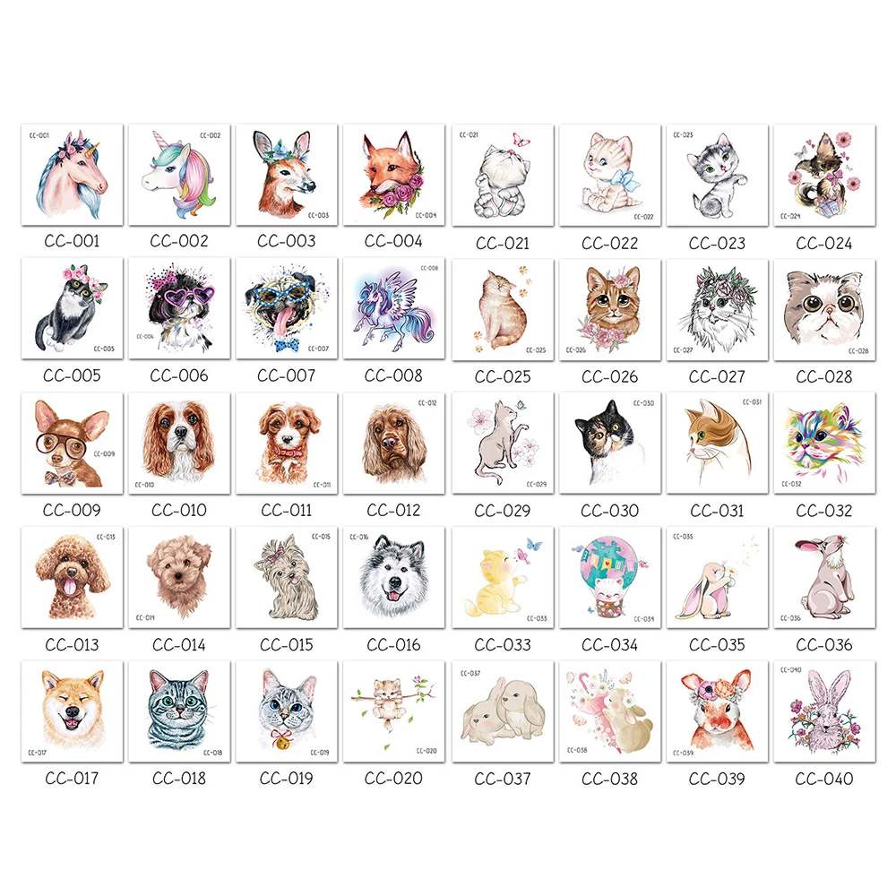 40Pcs Cartoon Tattoos Children Party Makeup Flower Cat Dog Rabbit Butterfly Temporary Body Art Disposable Stickers
40Pcs Cartoon Tattoos Children Party Makeup Flower Cat Dog Rabbit Butterfly Temporary Body Art Disposable Stickers