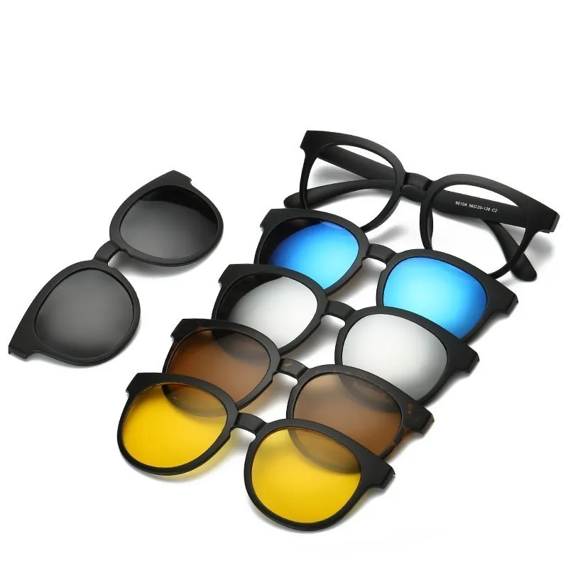 

6 In 1 Custom Men Women Polarized Optical Magnetic Sunglasses Clip Magnet Clip On Glasses Polarization Clip On Sun Glasses Frame