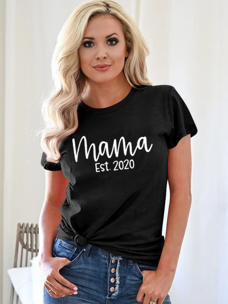 

I Love Mama Est 2020 футболка новые футболки для мамы футболки для мам и дочек, Повседневная футболка с круглой горловиной и летняя одежда Tumblr футболка, хороший подарок на день матери, графические футболки Harajuku топы